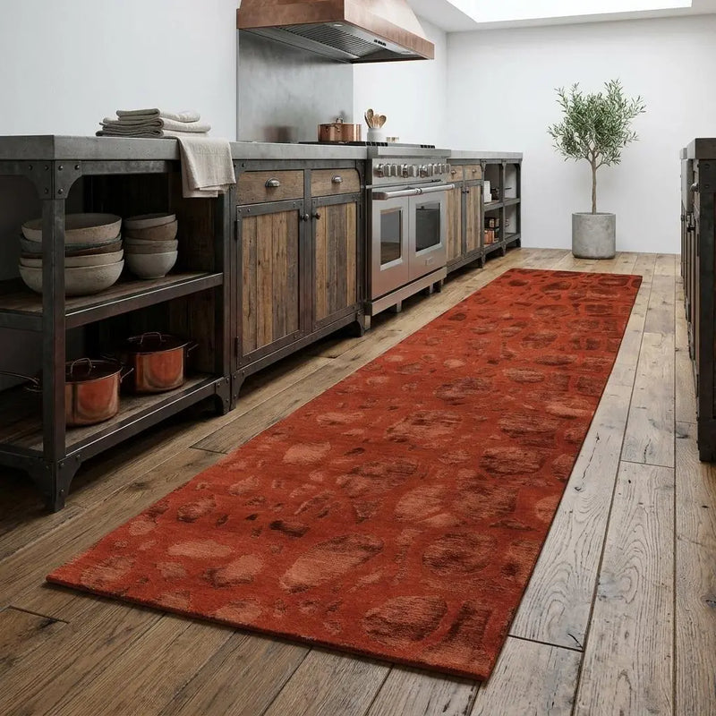 8' Red And Orange Animal Print Hand Knotted Area Rug Homeroots Home Decor