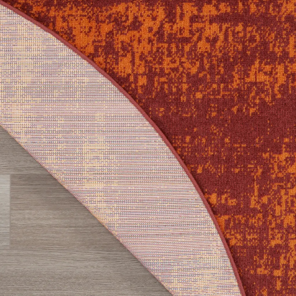 8' Red And Orange Round Abstract Indoor Outdoor Area Rug Homeroots Outdoor