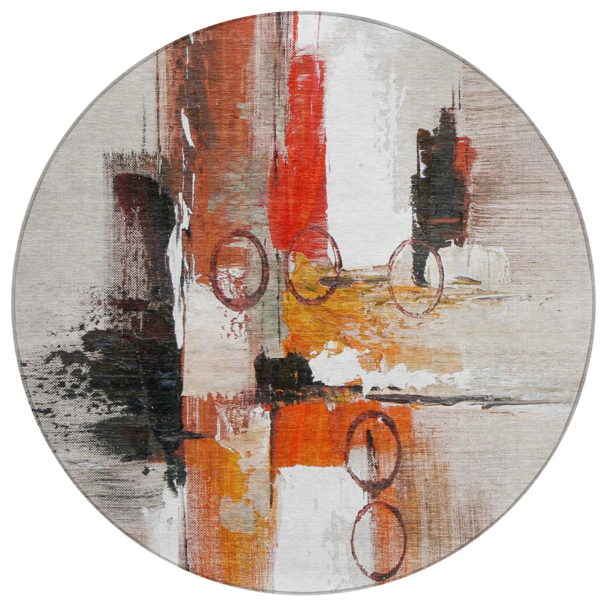 8' Red And Silver Round Abstract Washable Indoor Outdoor Area Rug Homeroots Outdoor
