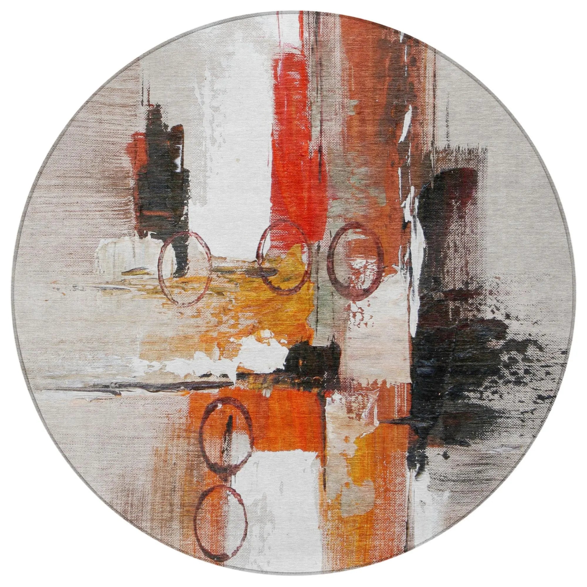 8' Red And Silver Round Abstract Washable Indoor Outdoor Area Rug Homeroots Outdoor