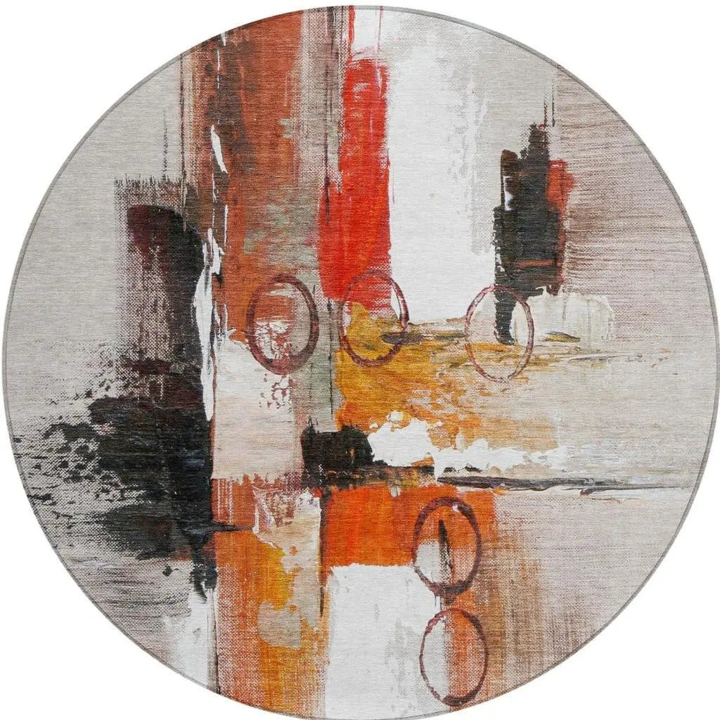 8' Red And Silver Round Abstract Washable Indoor Outdoor Area Rug Homeroots Outdoor