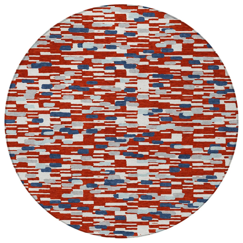 8' Red And Silver Round Geometric Washable Indoor Outdoor Area Rug Homeroots Outdoor