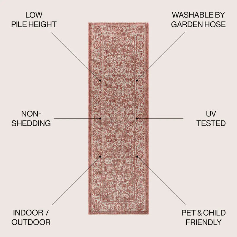 8' Red And Taupe Medallion Indoor Outdoor Runner Rug Homeroots Outdoor