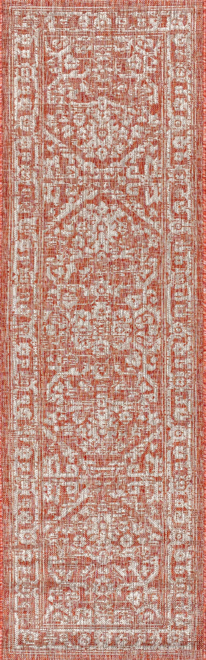 8' Red And Taupe Medallion Indoor Outdoor Runner Rug Homeroots Outdoor