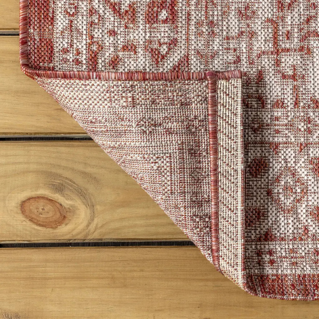 8' Red And Taupe Medallion Indoor Outdoor Runner Rug Homeroots Outdoor
