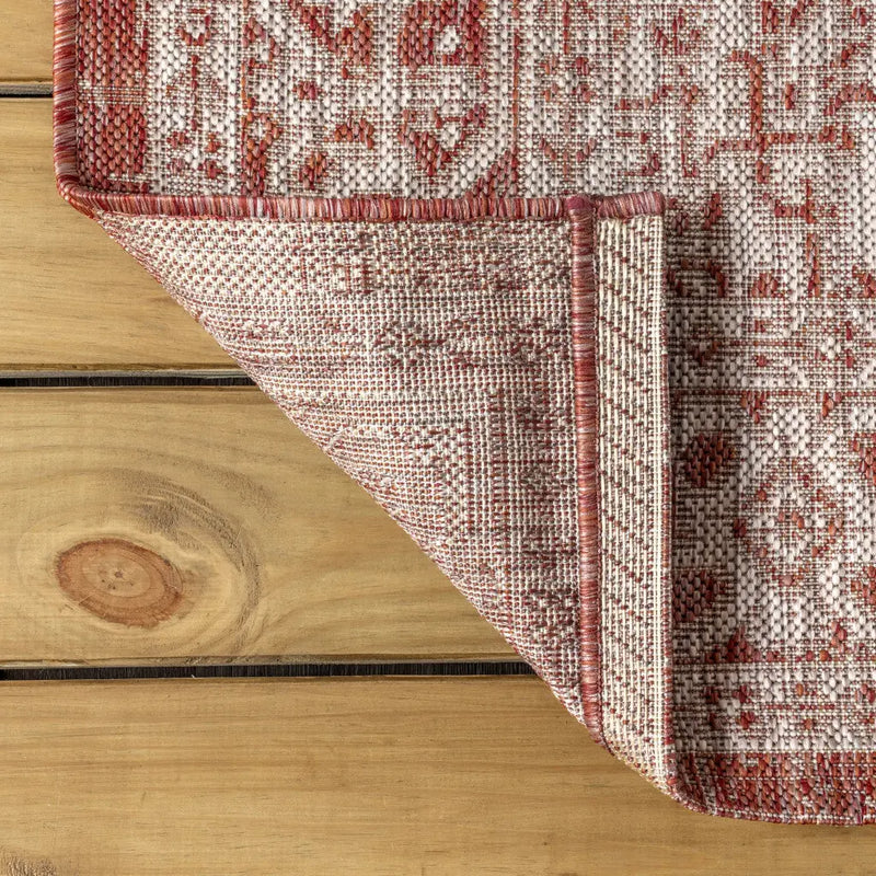 8' Red And Taupe Medallion Indoor Outdoor Runner Rug Homeroots Outdoor