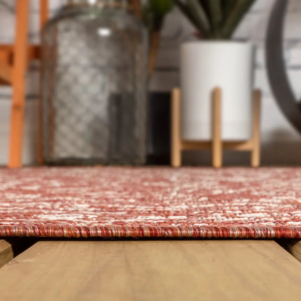 8' Red And Taupe Round Medallion Indoor Outdoor Area Rug Homeroots Outdoor