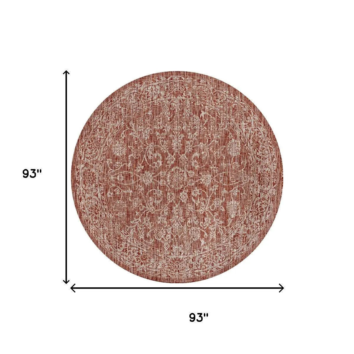 8' Red And Taupe Round Medallion Indoor Outdoor Area Rug Homeroots Outdoor