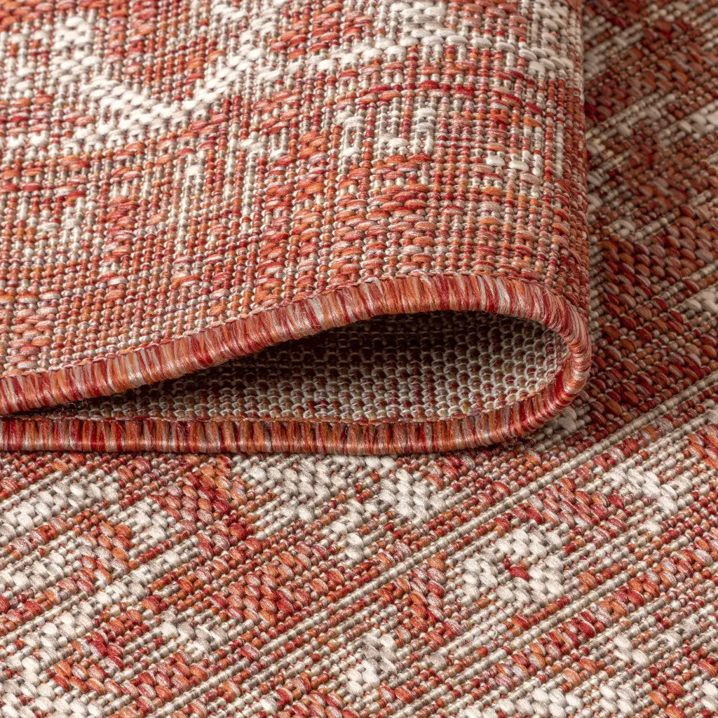 8' Red And Taupe Square Medallion Indoor Outdoor Area Rug Homeroots Outdoor
