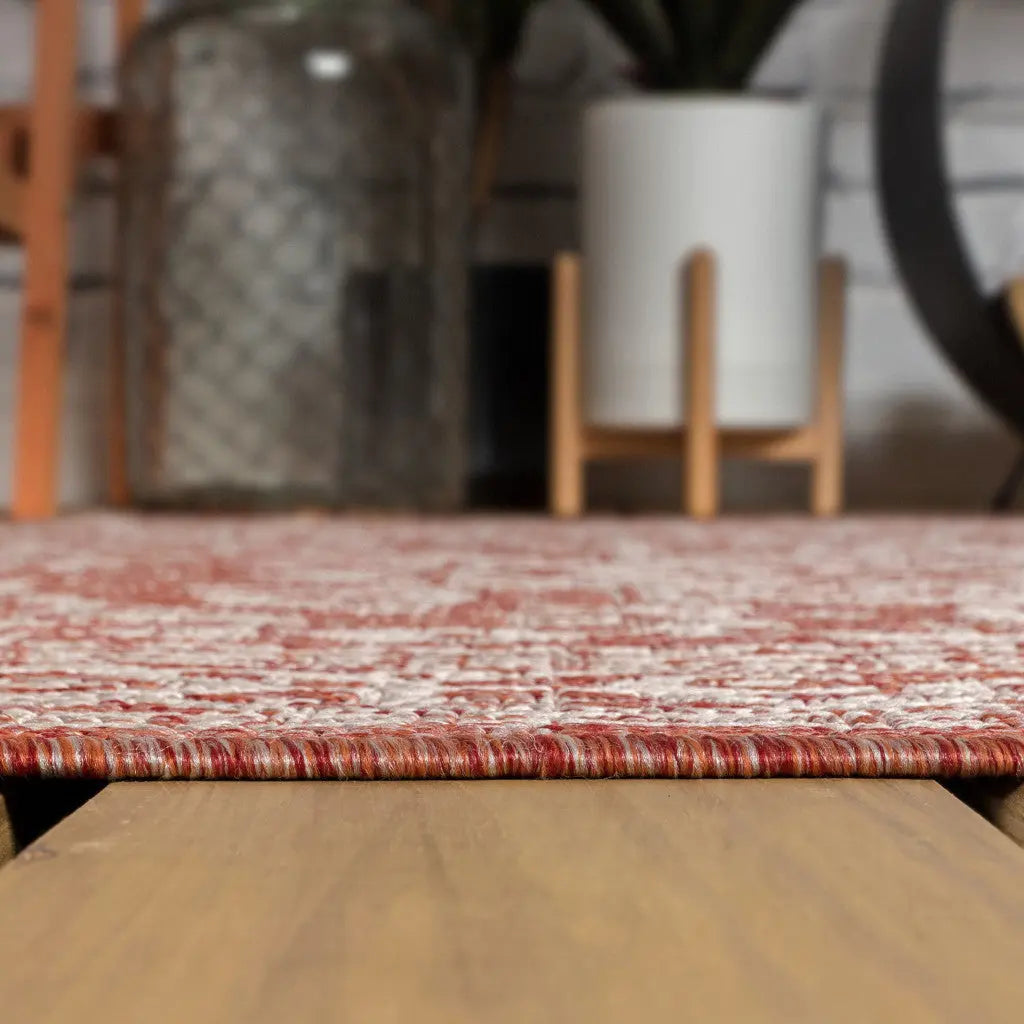 8' Red And Taupe Square Medallion Indoor Outdoor Area Rug Homeroots Outdoor