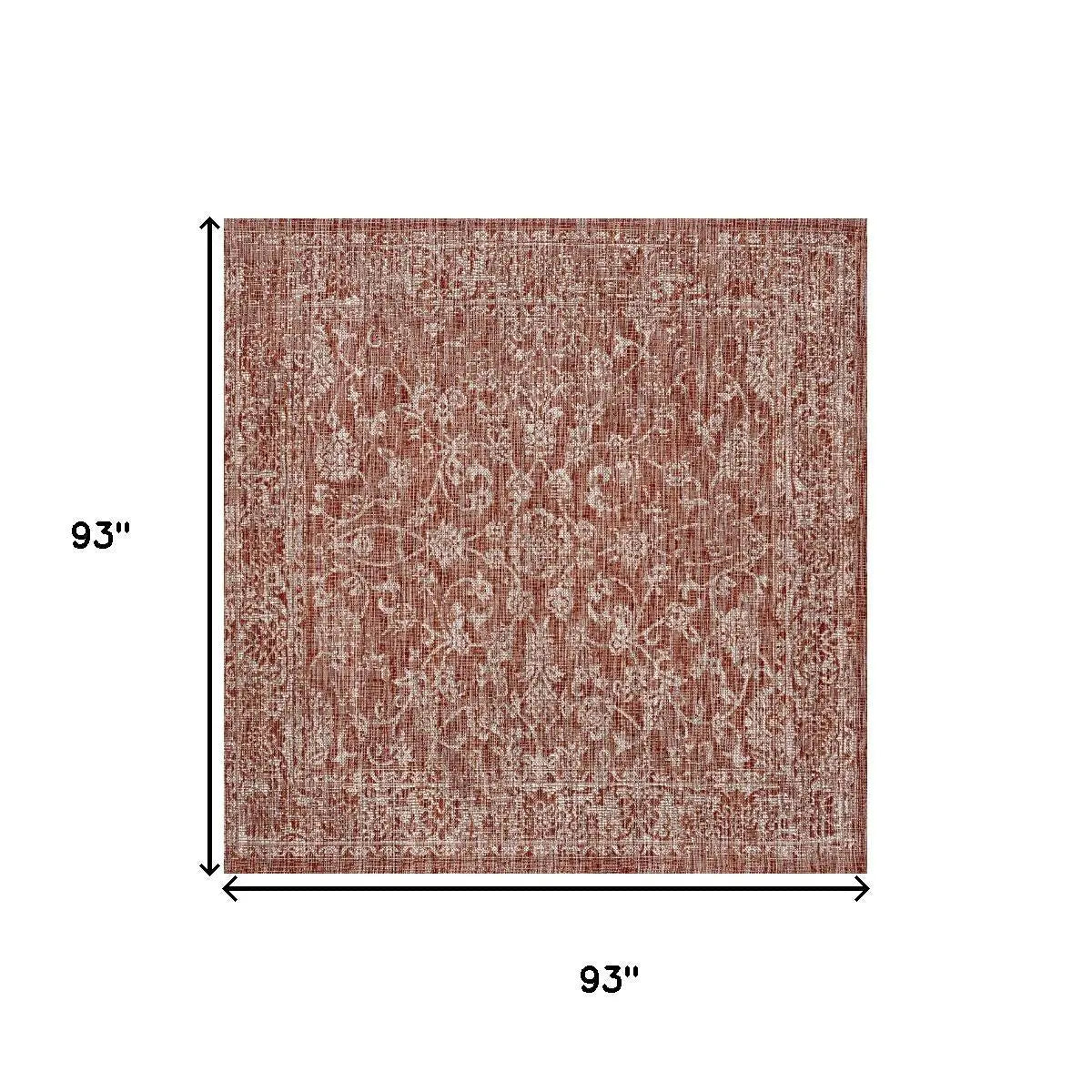 8' Red And Taupe Square Medallion Indoor Outdoor Area Rug Homeroots Outdoor