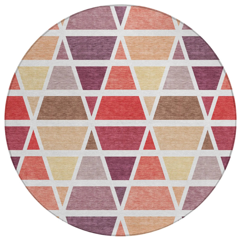 8' Red And White Round Geometric Washable Indoor Outdoor Area Rug Homeroots Outdoor