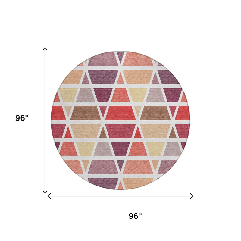 8' Red And White Round Geometric Washable Indoor Outdoor Area Rug Homeroots Outdoor