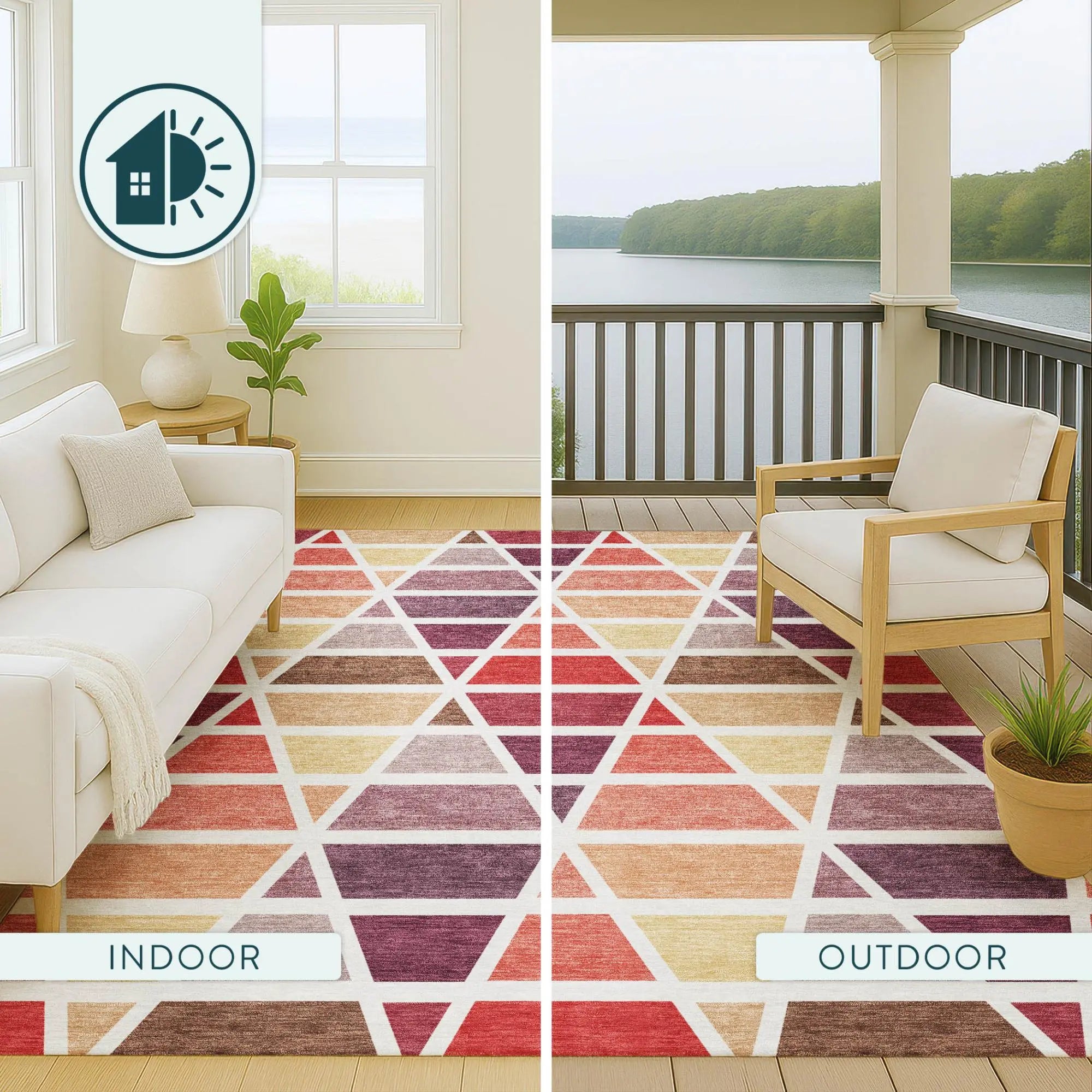 8' Red And White Round Geometric Washable Indoor Outdoor Area Rug Homeroots Outdoor