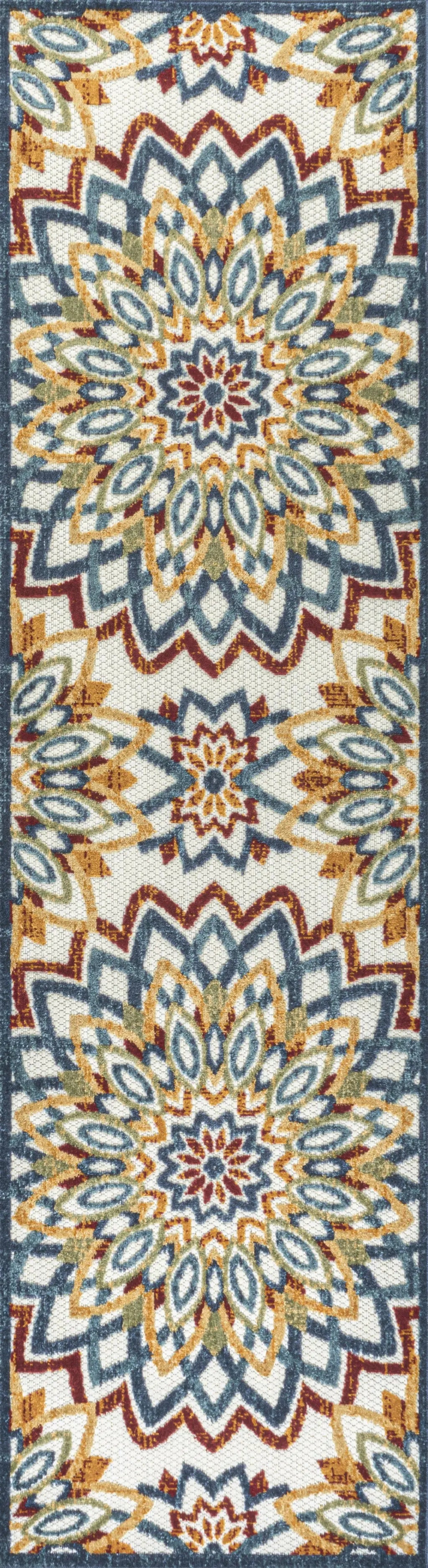 8' Red Blue And Yellow Medallion Indoor Outdoor Runner Rug Homeroots Outdoor