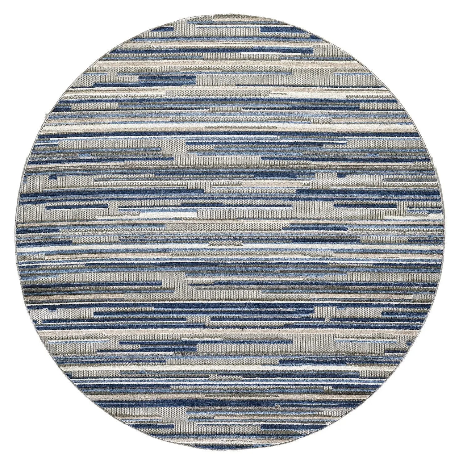 8’ Round Blue Abstract Striped Indoor Outdoor Area Rug Homeroots Outdoor