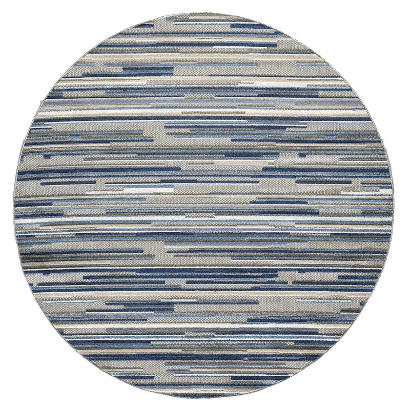 8’ Round Blue Abstract Striped Indoor Outdoor Area Rug Homeroots Outdoor