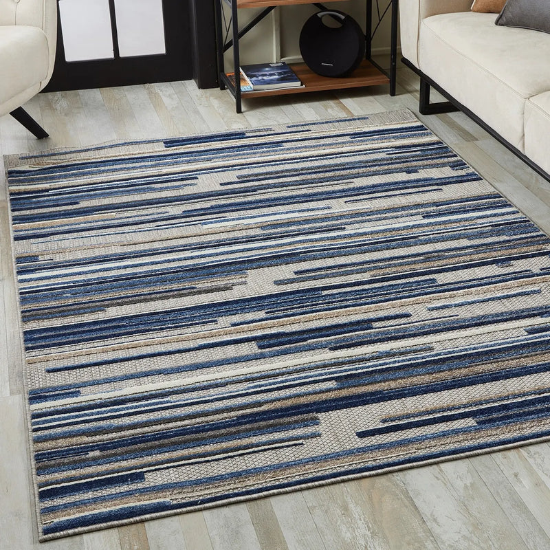 8’ Round Blue Abstract Striped Indoor Outdoor Area Rug Homeroots Outdoor