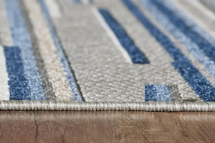 8’ Round Blue Abstract Striped Indoor Outdoor Area Rug Homeroots Outdoor