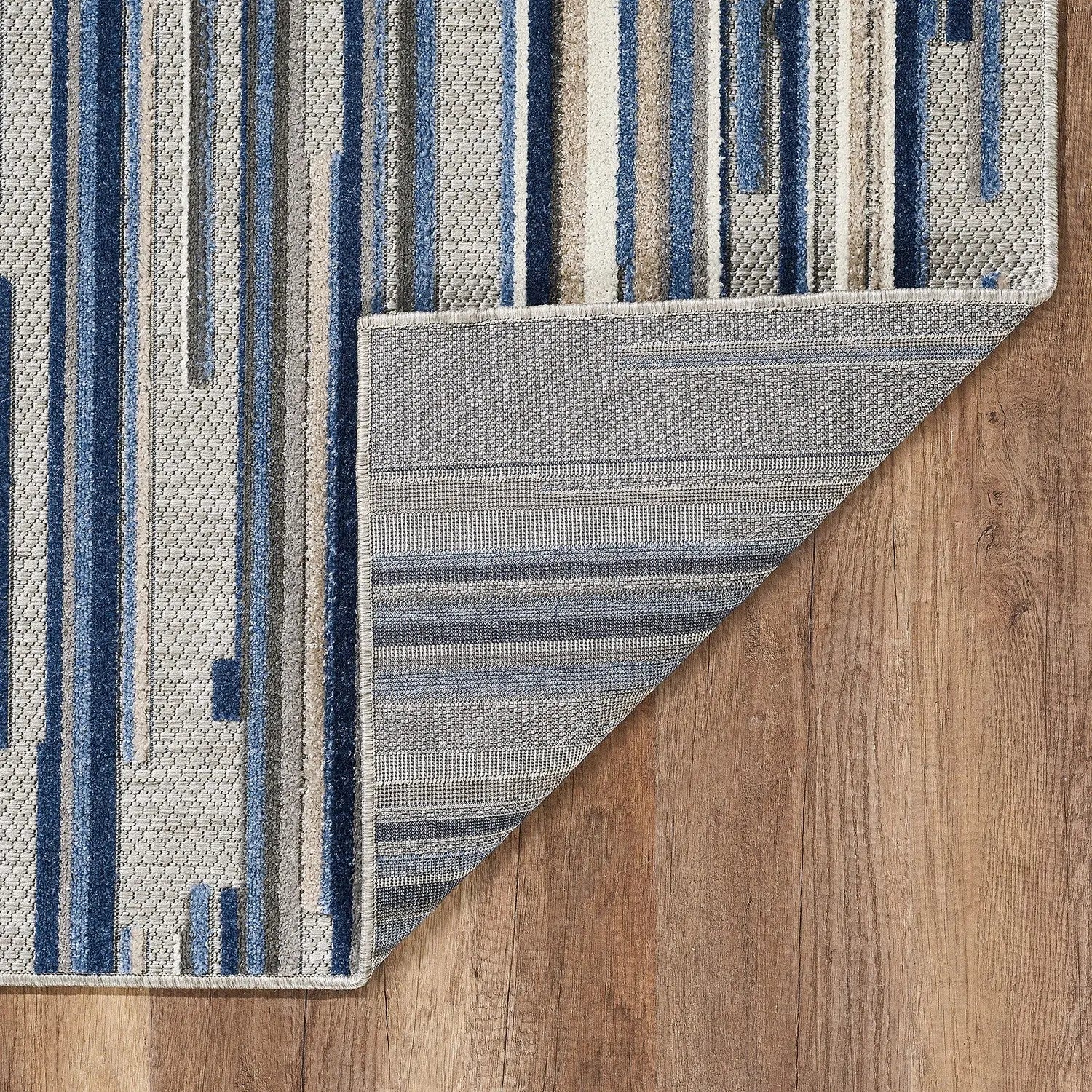 8’ Round Blue Abstract Striped Indoor Outdoor Area Rug Homeroots Outdoor