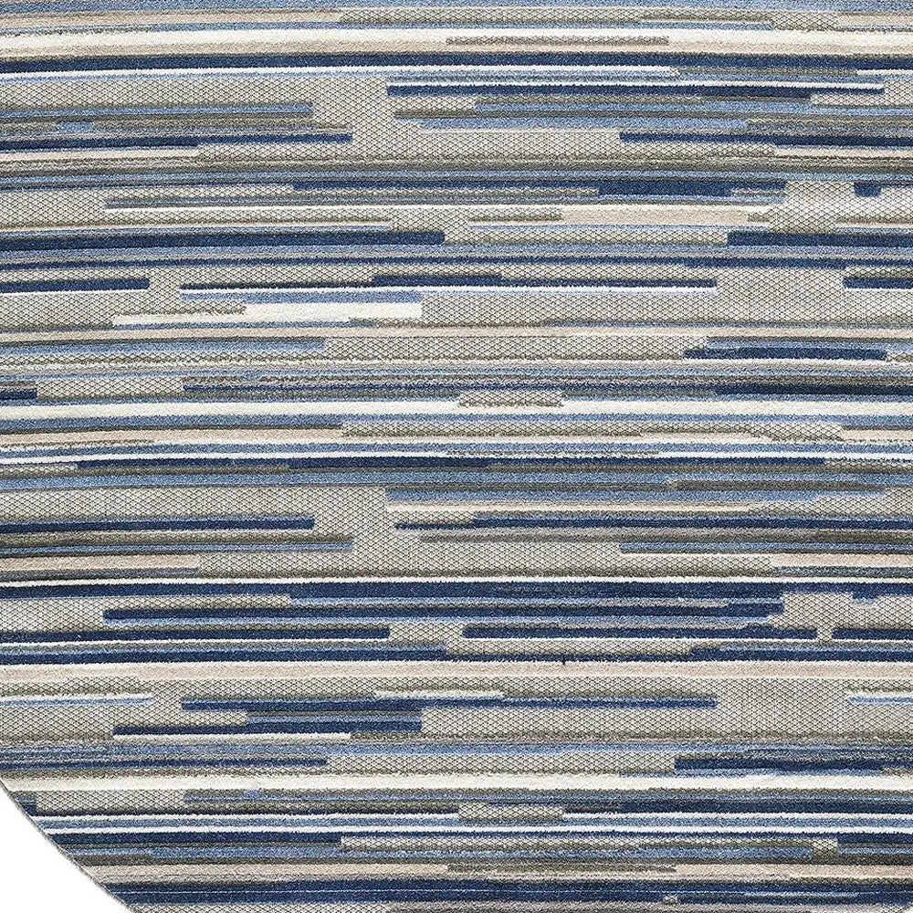8’ Round Blue Abstract Striped Indoor Outdoor Area Rug Homeroots Outdoor