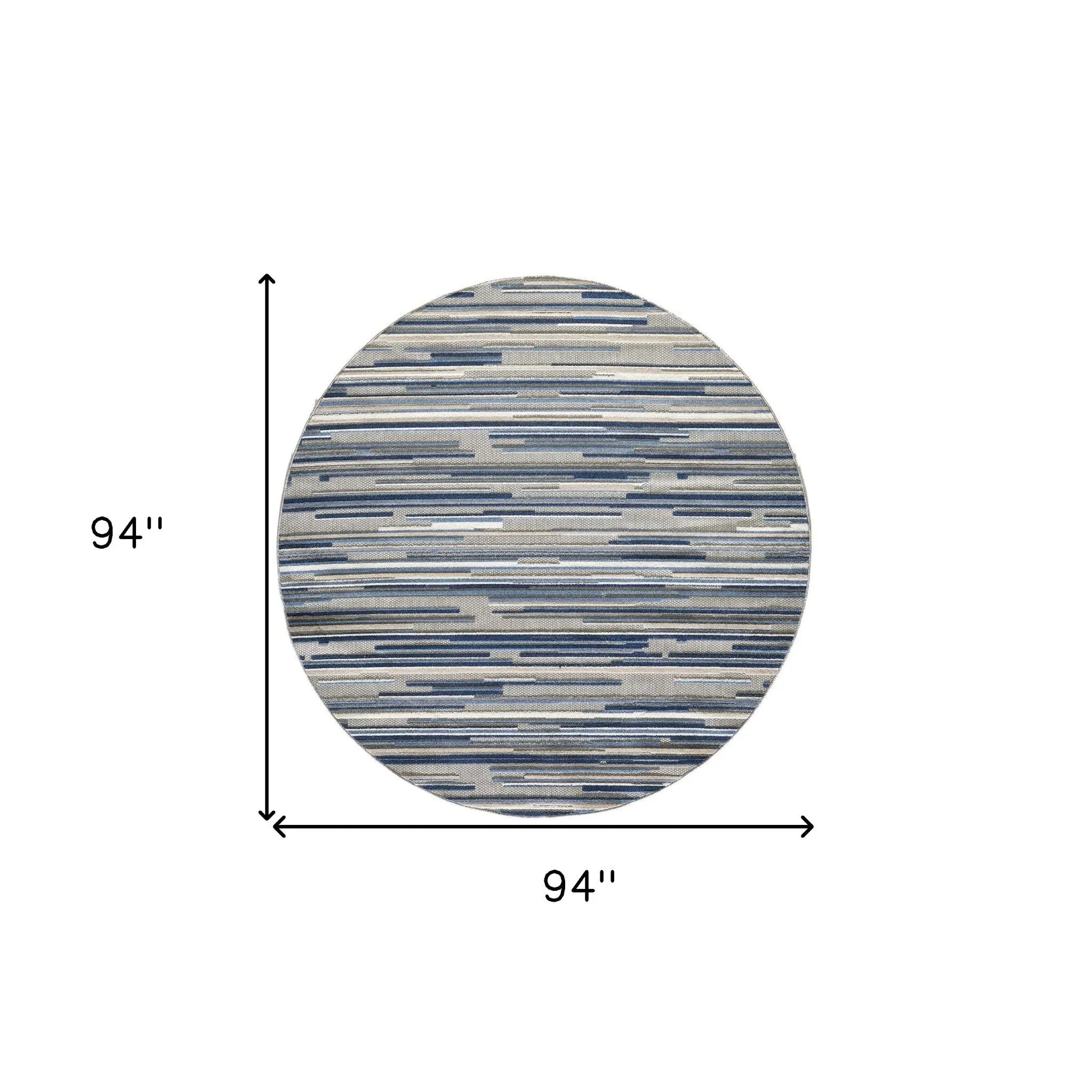 8’ Round Blue Abstract Striped Indoor Outdoor Area Rug Homeroots Outdoor