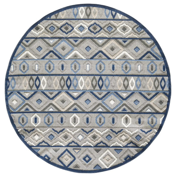 8' Round Blue And Gray Round Abstract Stain Resistant Indoor Outdoor Area Rug Homeroots Outdoor