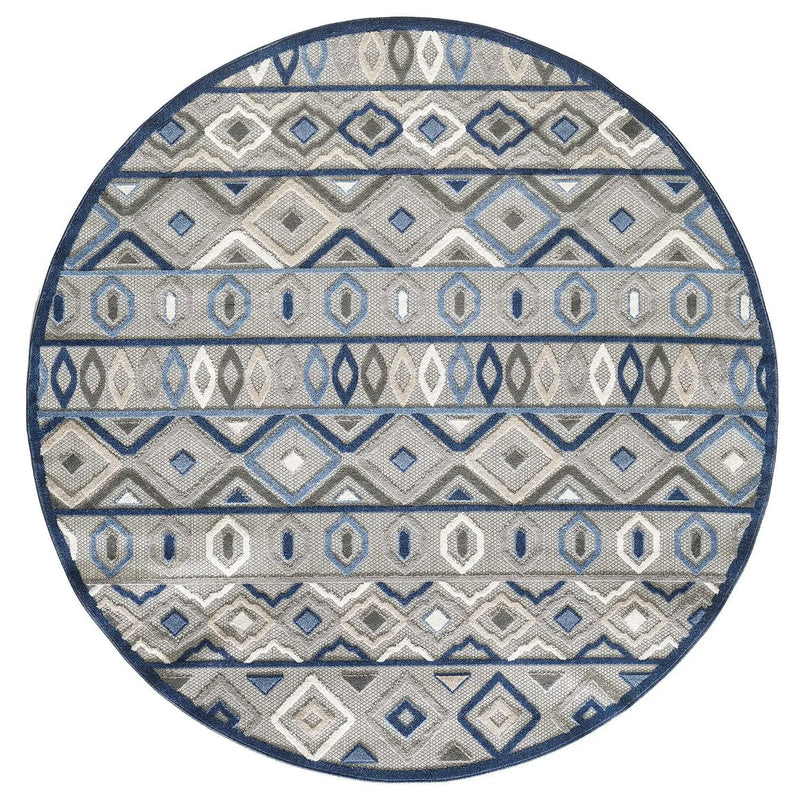 8' Round Blue And Gray Round Abstract Stain Resistant Indoor Outdoor Area Rug Homeroots Outdoor