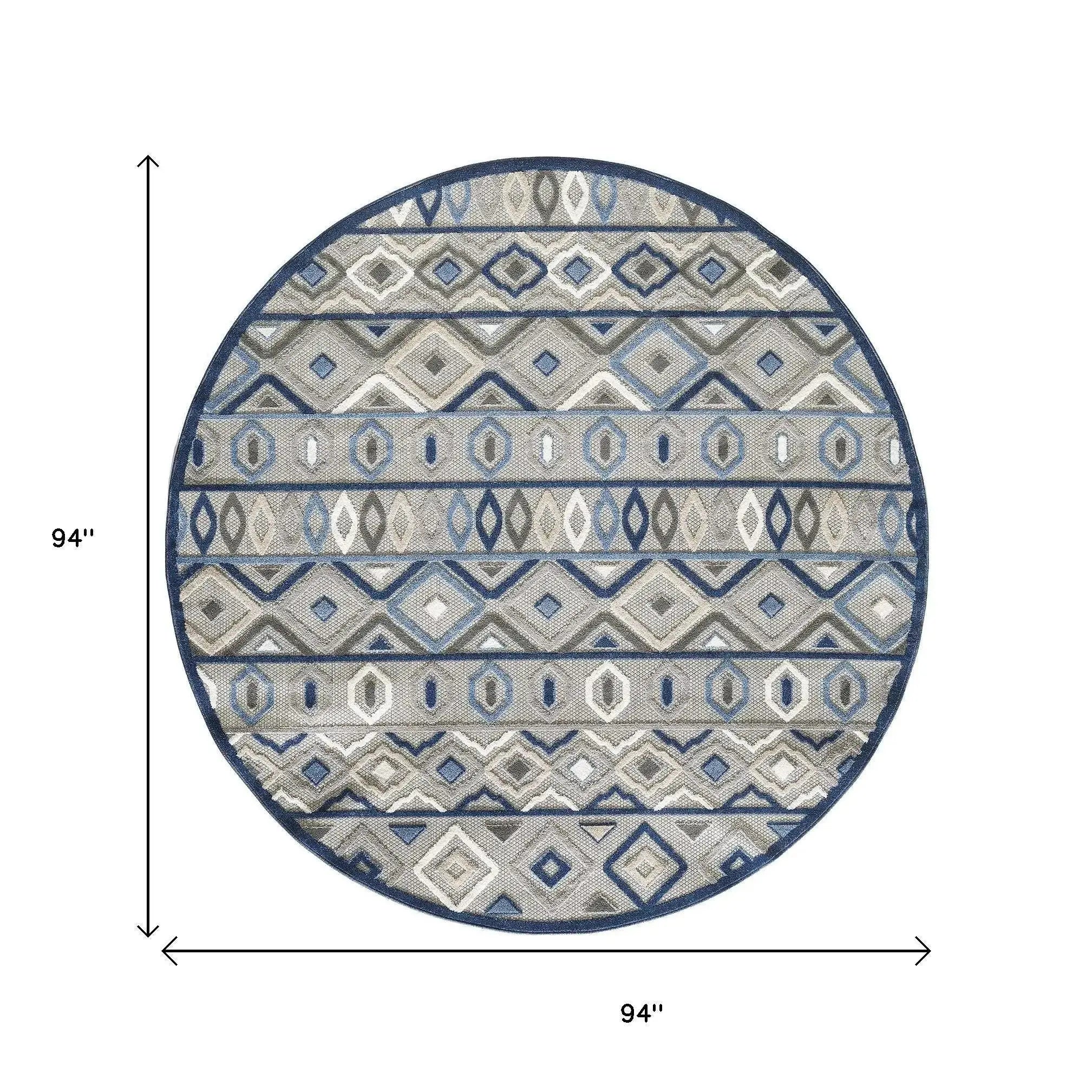 8' Round Blue And Gray Round Abstract Stain Resistant Indoor Outdoor Area Rug Homeroots Outdoor