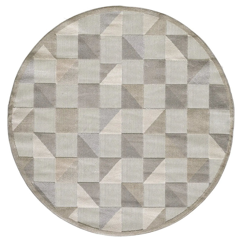 8' Round Gray Round Geometric Stain Resistant Indoor Outdoor Area Rug Homeroots Outdoor