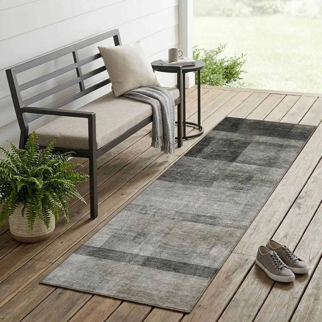 8' Runner Gray Ombre Washable Non Skid Indoor Outdoor Runner Rug Homeroots Outdoor