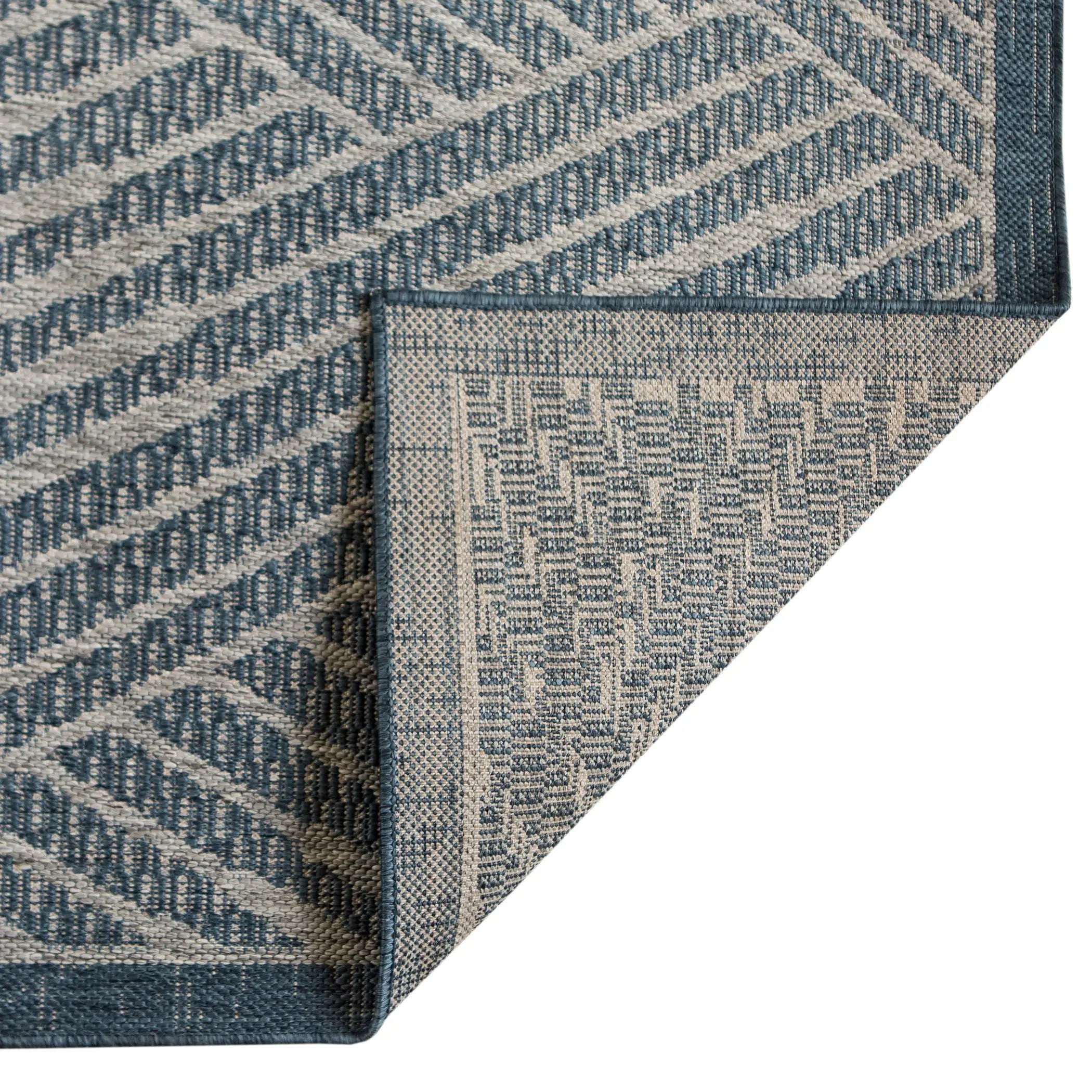 8' Runner Gray and Blue Geometric Stain Resistant Indoor Outdoor Runner Rug Homeroots Outdoor