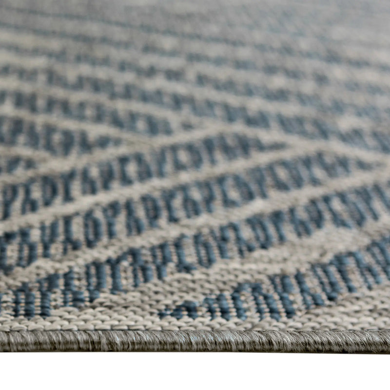 8' Runner Gray and Blue Geometric Stain Resistant Indoor Outdoor Runner Rug Homeroots Outdoor