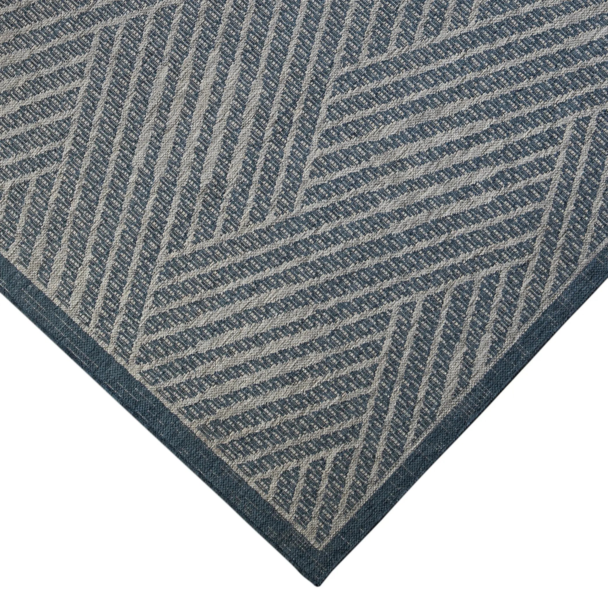8' Runner Gray and Blue Geometric Stain Resistant Indoor Outdoor Runner Rug Homeroots Outdoor