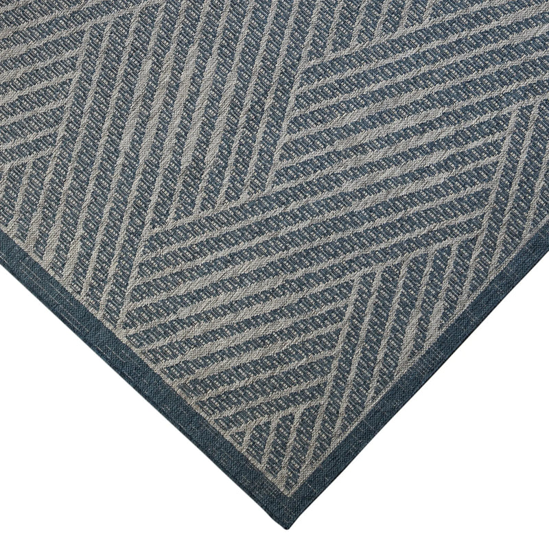 8' Runner Gray and Blue Geometric Stain Resistant Indoor Outdoor Runner Rug Homeroots Outdoor