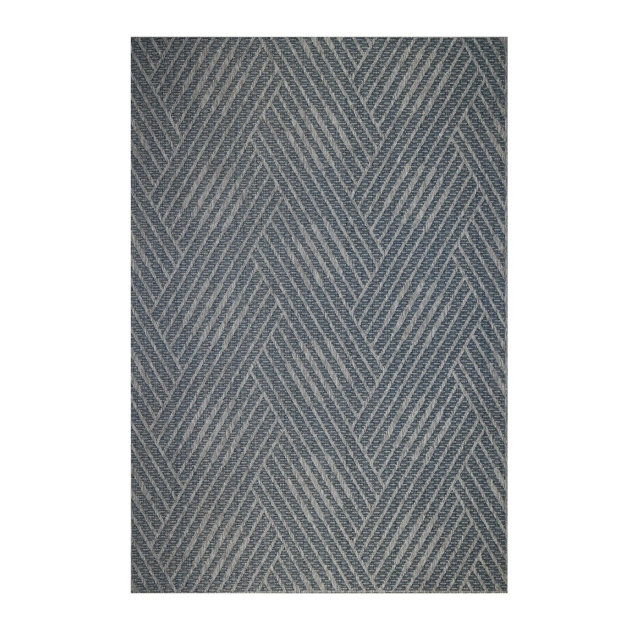 8' Runner Gray and Blue Geometric Stain Resistant Indoor Outdoor Runner Rug Homeroots Outdoor