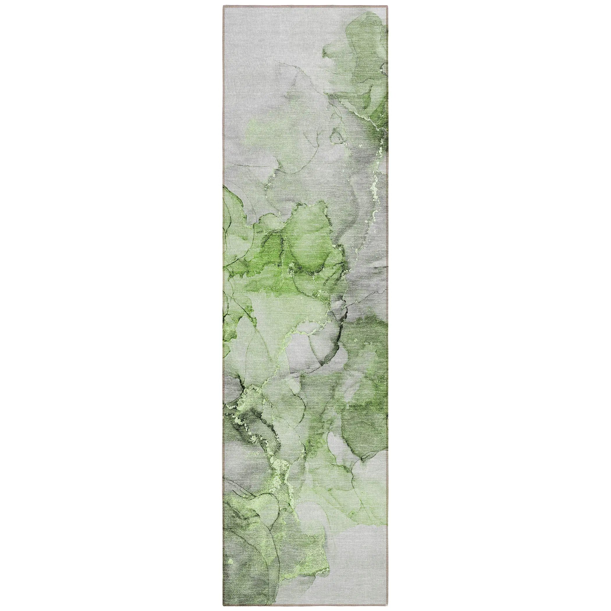 8' Runner Green Abstract Washable Non Skid Indoor Outdoor Runner Rug Homeroots Outdoor