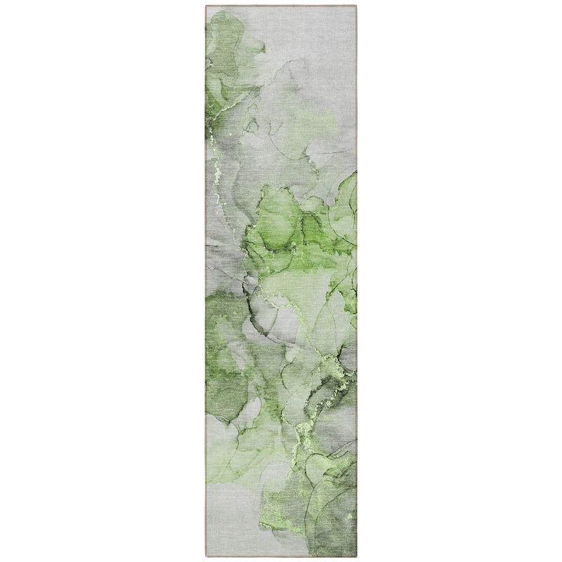 8' Runner Green Abstract Washable Non Skid Indoor Outdoor Runner Rug Homeroots Outdoor