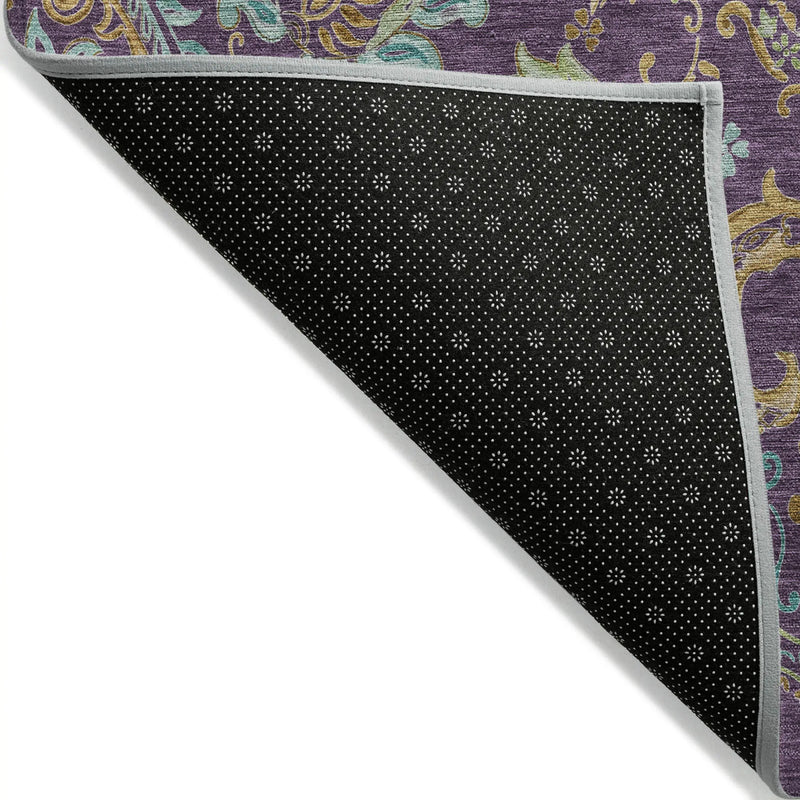 8' Runner Purple Paisley Washable Non Skid Indoor Outdoor Runner Rug - GreatEagleInc