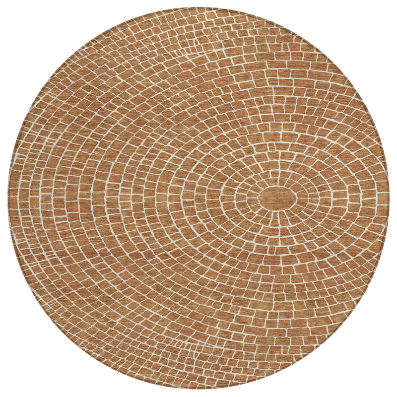 8' Rust And Ivory Round Geometric Washable Indoor Outdoor Area Rug Homeroots Outdoor