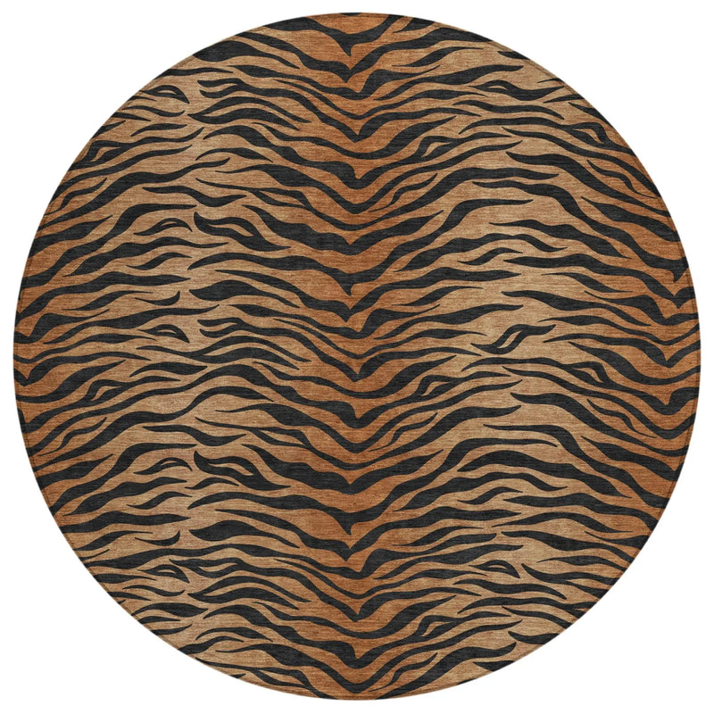 8' Rust And Orange Round Animal Print Washable Indoor Outdoor Area Rug Homeroots Outdoor