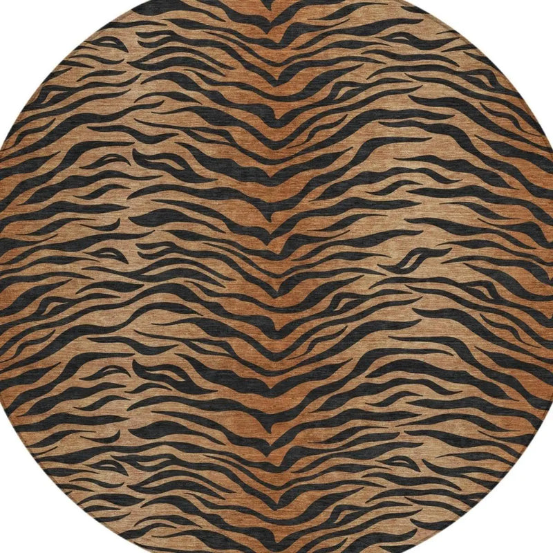 8' Rust And Orange Round Animal Print Washable Indoor Outdoor Area Rug Homeroots Outdoor