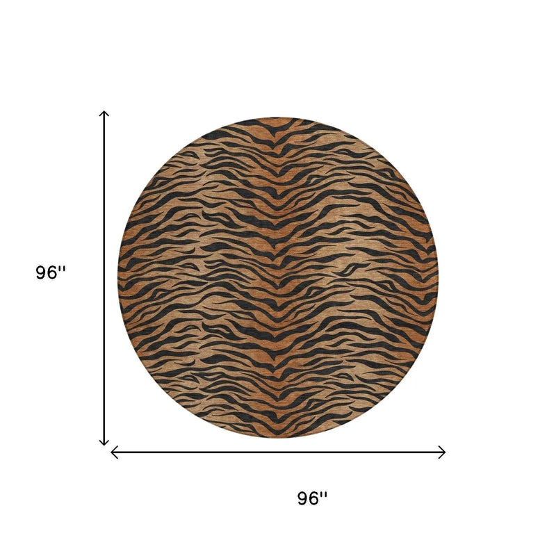 8' Rust And Orange Round Animal Print Washable Indoor Outdoor Area Rug Homeroots Outdoor