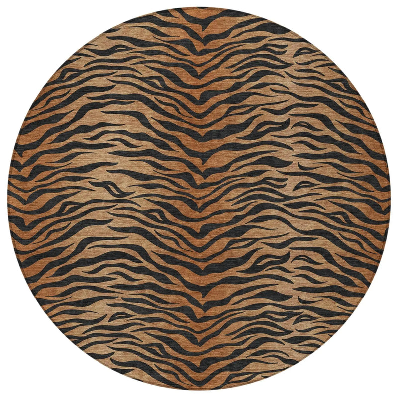 8' Rust And Orange Round Animal Print Washable Indoor Outdoor Area Rug Homeroots Outdoor