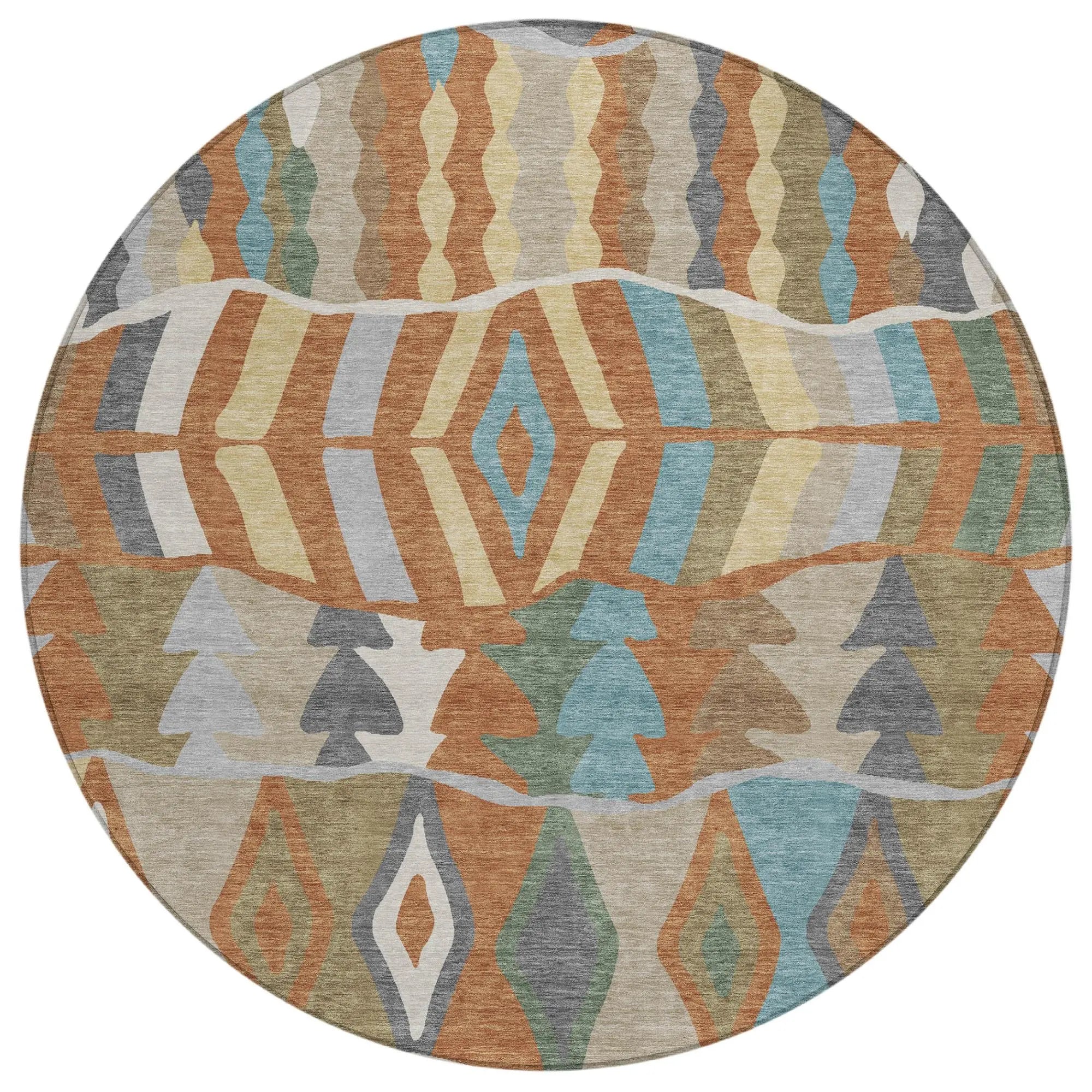 8' Rust And Orange Round Geometric Washable Indoor Outdoor Area Rug Homeroots Outdoor