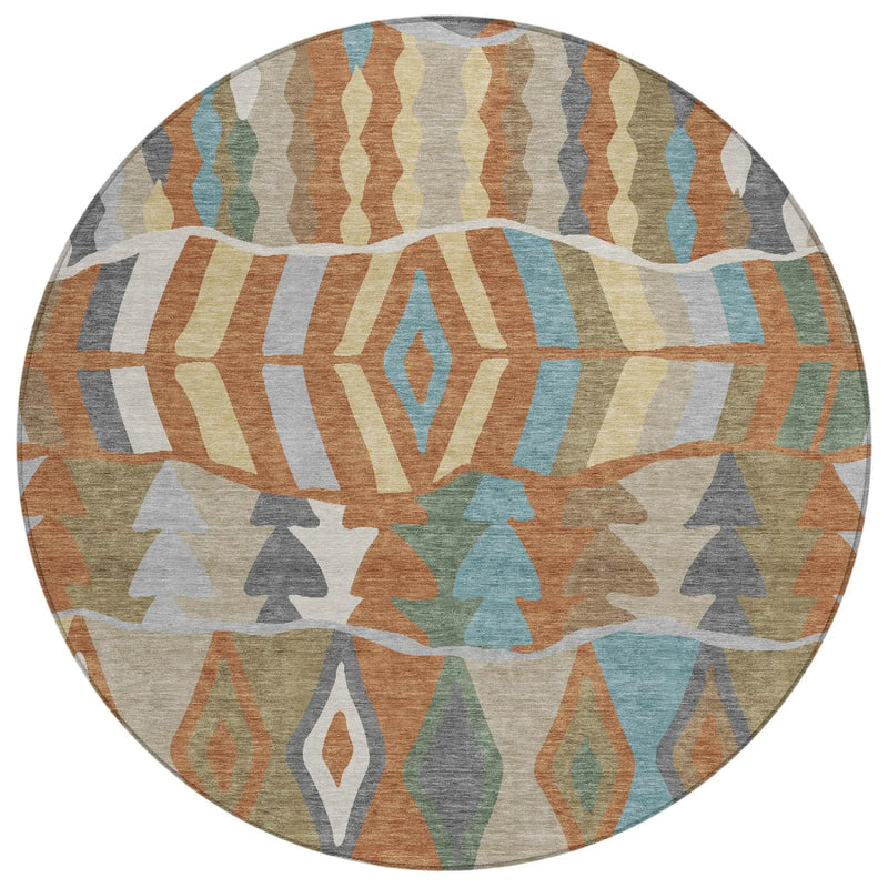 8' Rust And Orange Round Geometric Washable Indoor Outdoor Area Rug Homeroots Outdoor