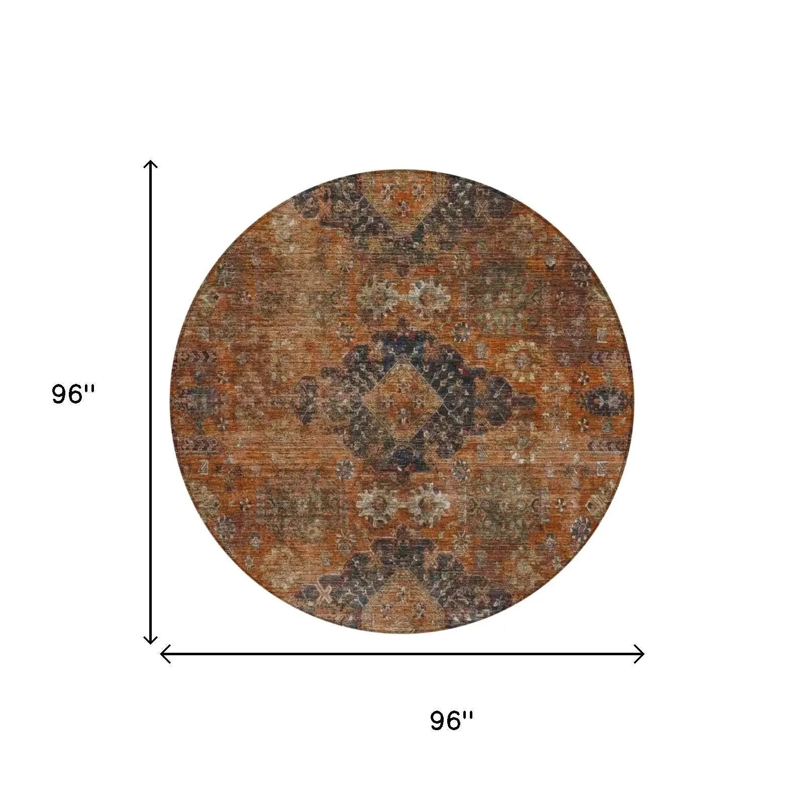 8' Rust And Orange Round Oriental Washable Indoor Outdoor Area Rug Homeroots Outdoor