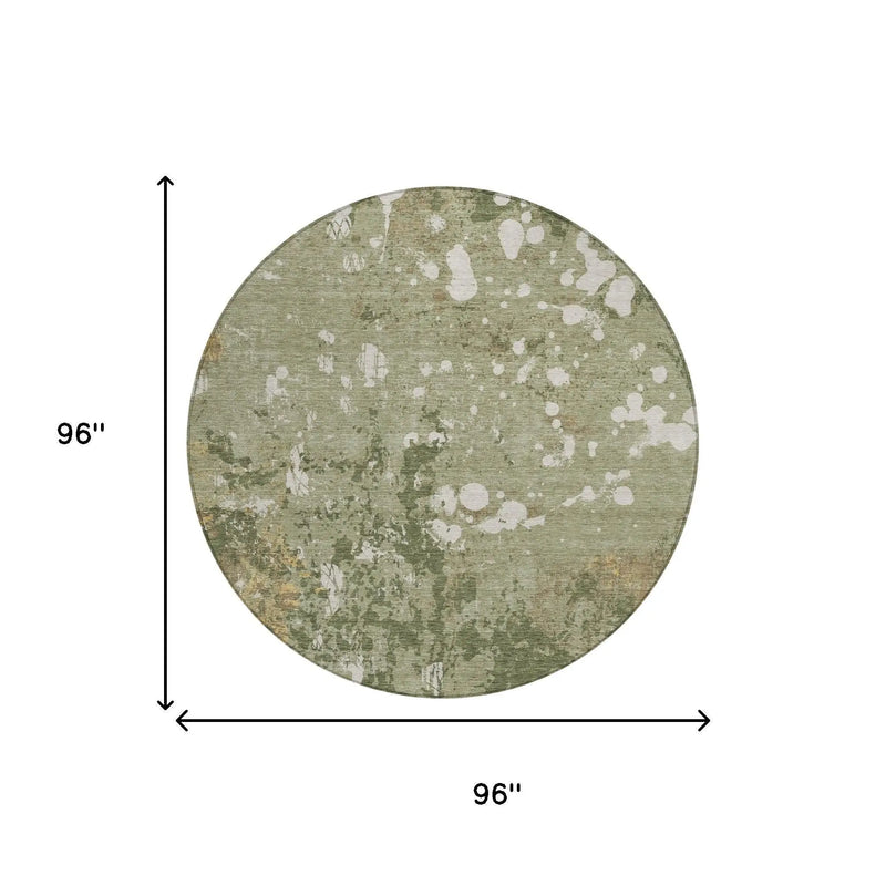8' Sage And Beige Round Abstract Washable Indoor Outdoor Area Rug Homeroots Outdoor