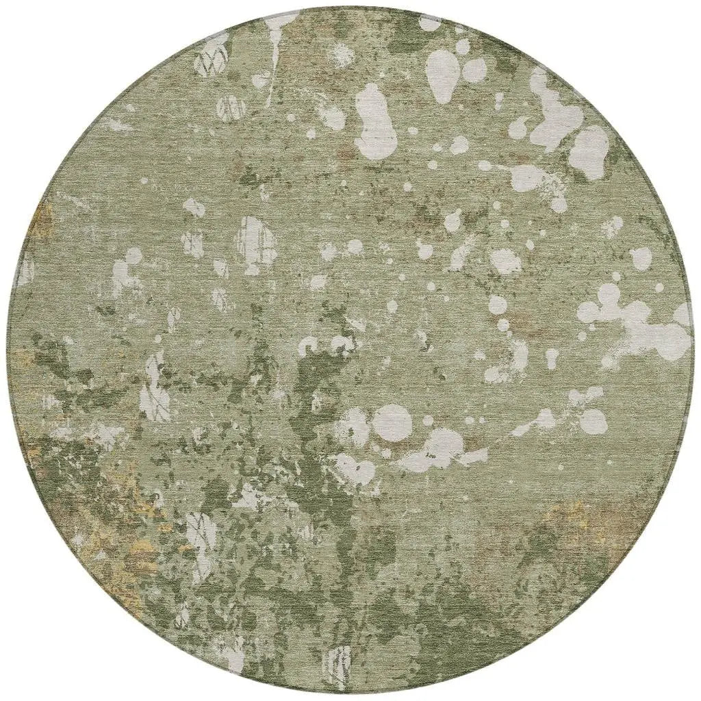 8' Sage And Beige Round Abstract Washable Indoor Outdoor Area Rug Homeroots Outdoor