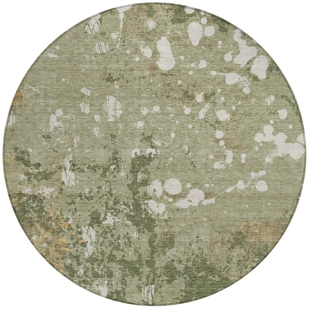 8' Sage And Beige Round Abstract Washable Indoor Outdoor Area Rug Homeroots Outdoor